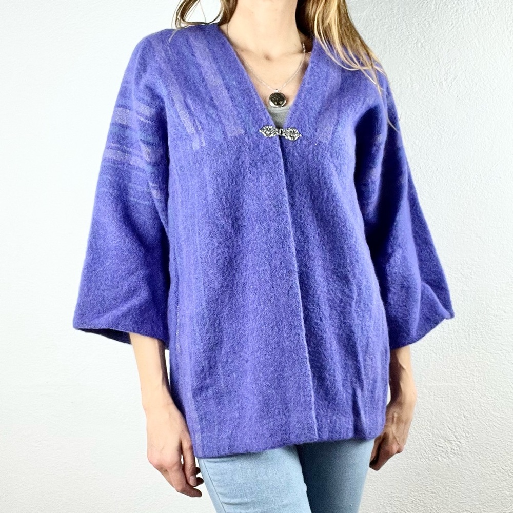 MYRJORD VEVERI |💜VINTAGE 50s All Wool Purple Striped Norwegian Cardigan Sweater